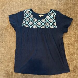 Pink Chicken Navy Embroidered Cotton Blouse